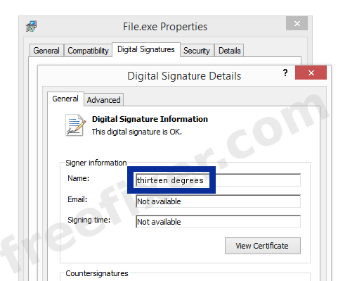 Screenshot of the thirteen degrees certificate